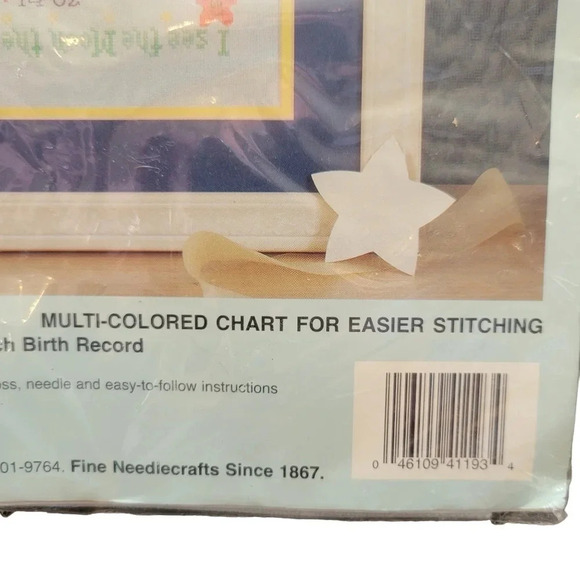 Vintage 1995 Bucilla New Baby Cross-stitch Kit Sampler Moon & Bear - Picture 5 of 6